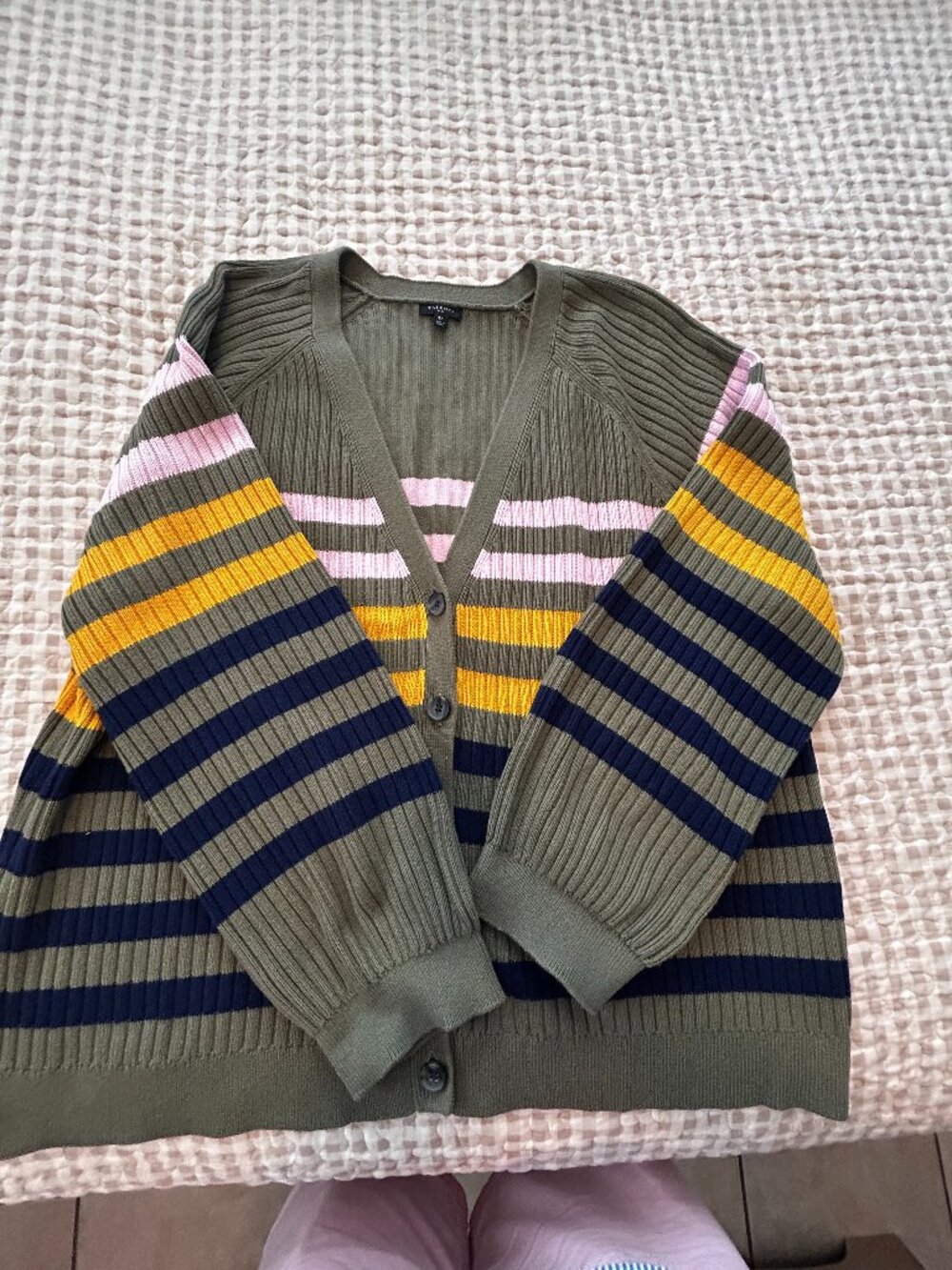 Talbots PREPPY V-NECK CABLE KNIT CARDIGAN – STRIPE Plus Size 3X –